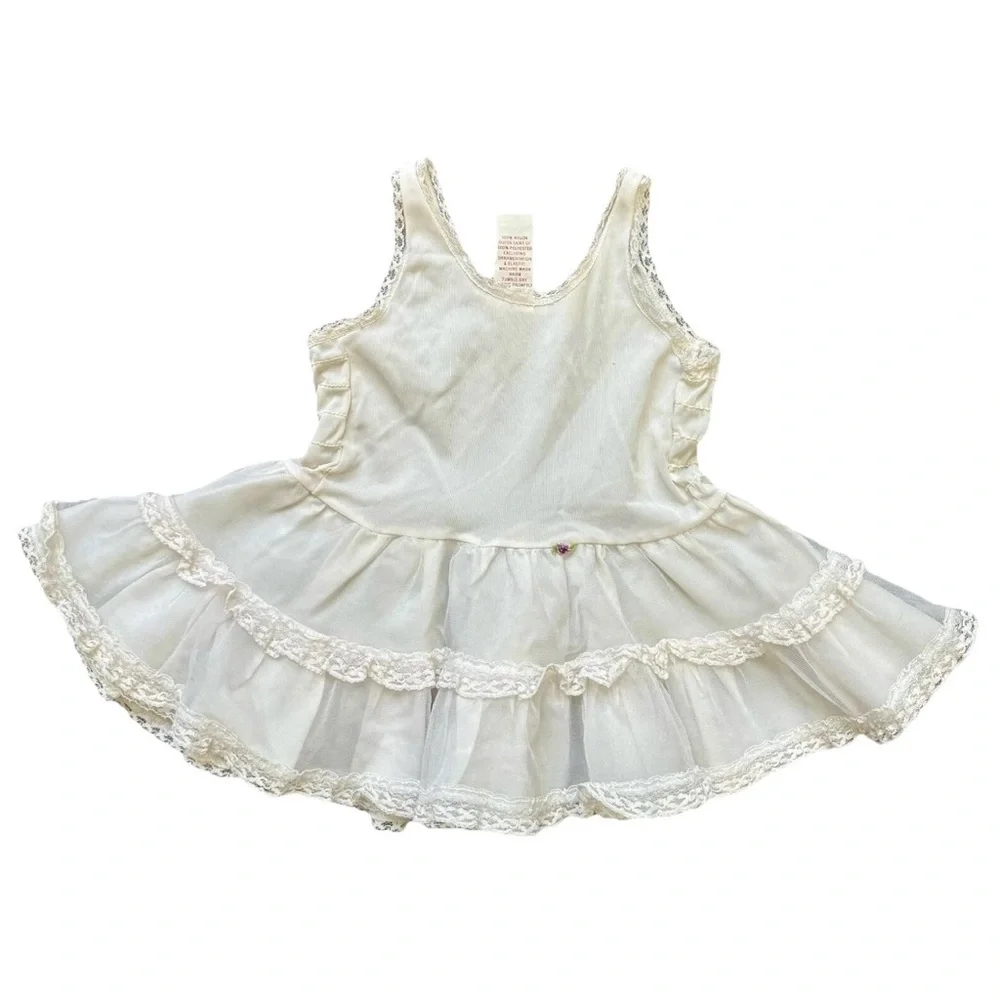 ME Vintage little girls size 2T white petticoat slip / dress petit flower 1970s